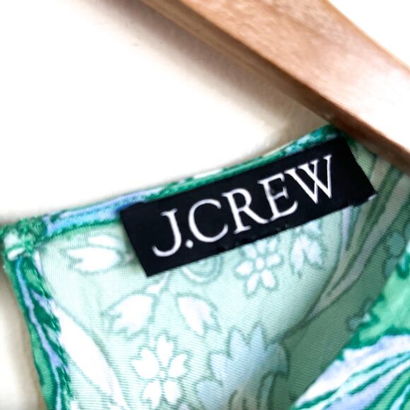 J Crew Gwyneth Cupro Blend Slip Dress Size XS Green Marigold Blooms Short Sleeve - Picture 7 of 9